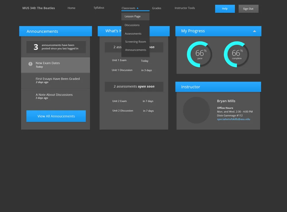 Another early Holmes 2.0 interface mockup exploring a different layout direction, later abandoned