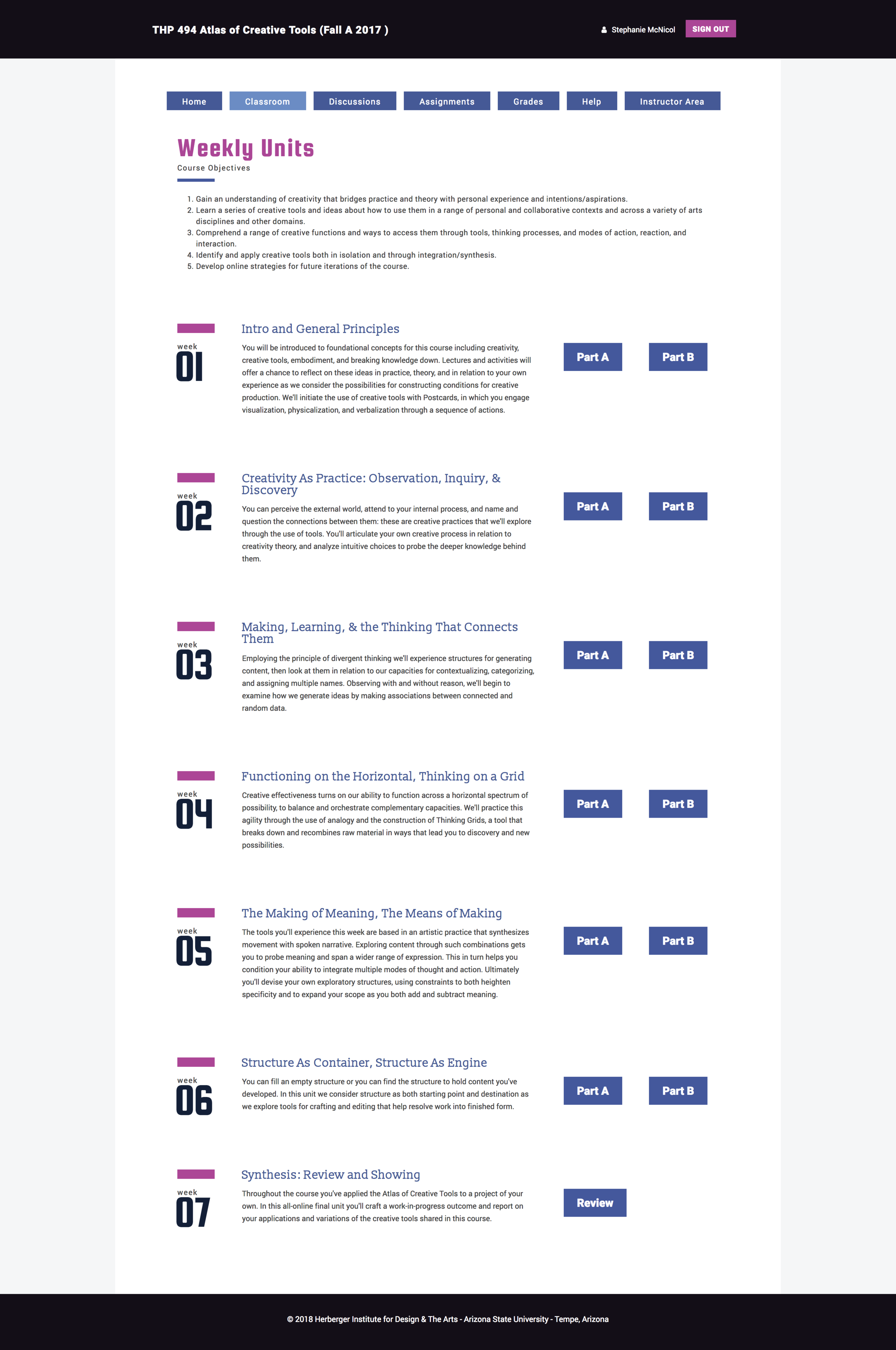 Atlas online classroom interface with celestial branding applied