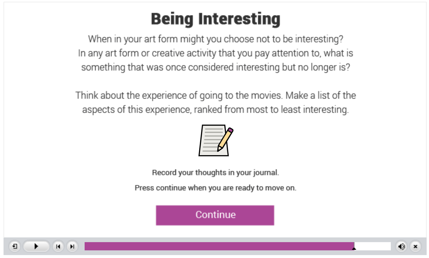 Interactive media screen with reflective prompts built in Adobe Captivate