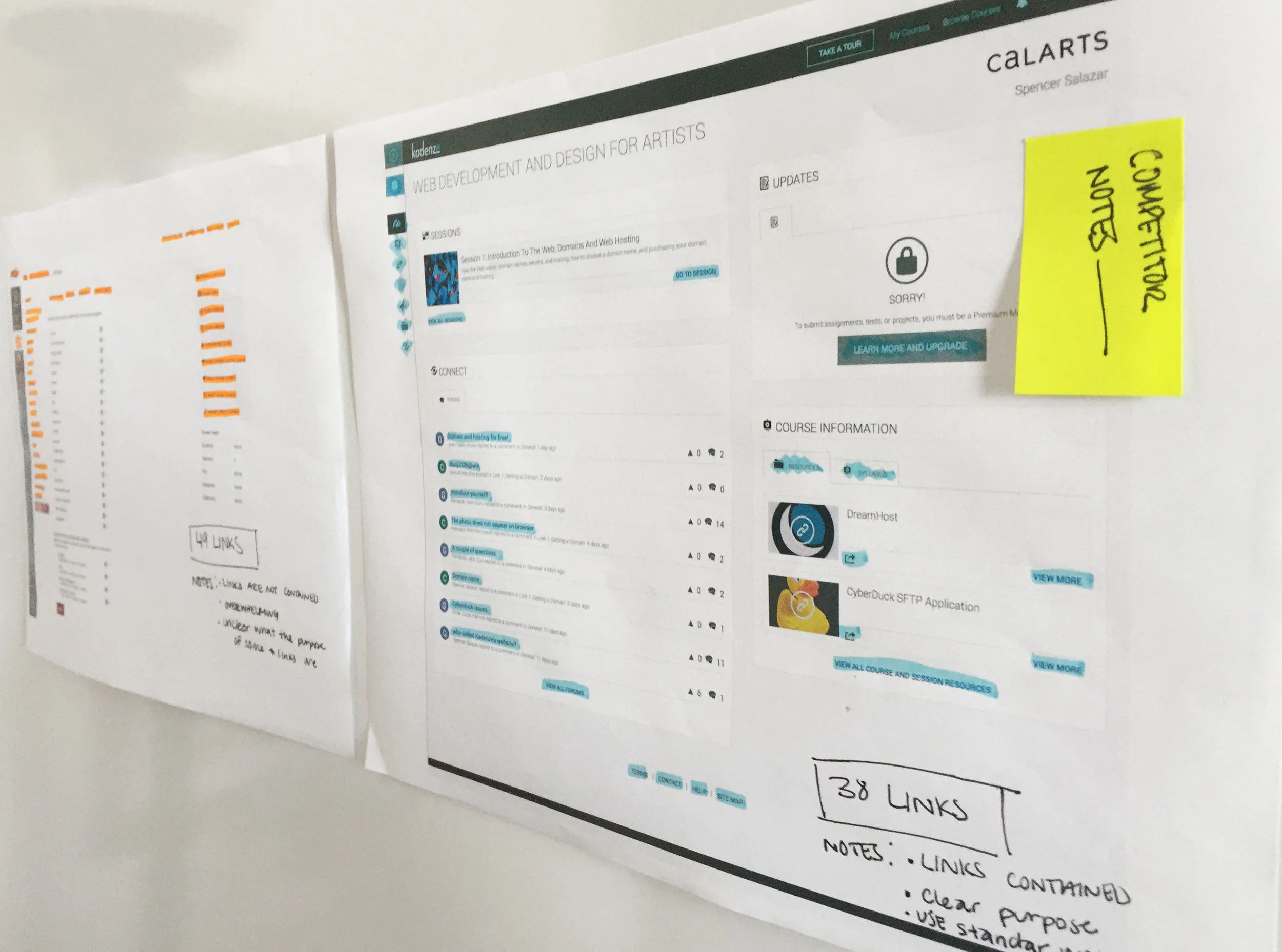 Additional research notes from card sorting sessions with students and faculty